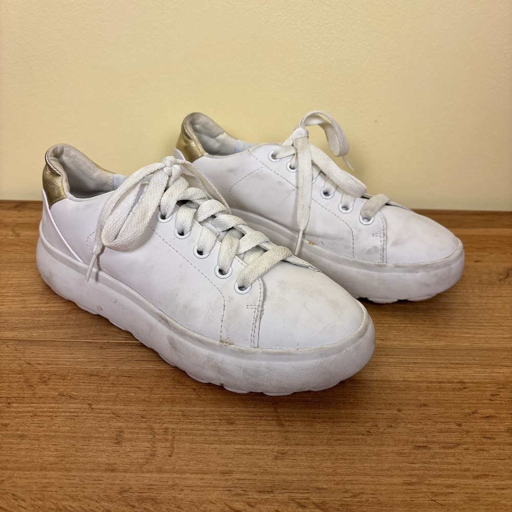 GEOX Spherica Ec4.1 Low Top Sneakers Womens Size 9 White Gold Leather Casual‎